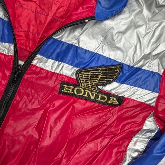 RARE Vintage 80s Honda Racing Jacket Windbreaker Red Blue Silver - Picture 2 of 4
